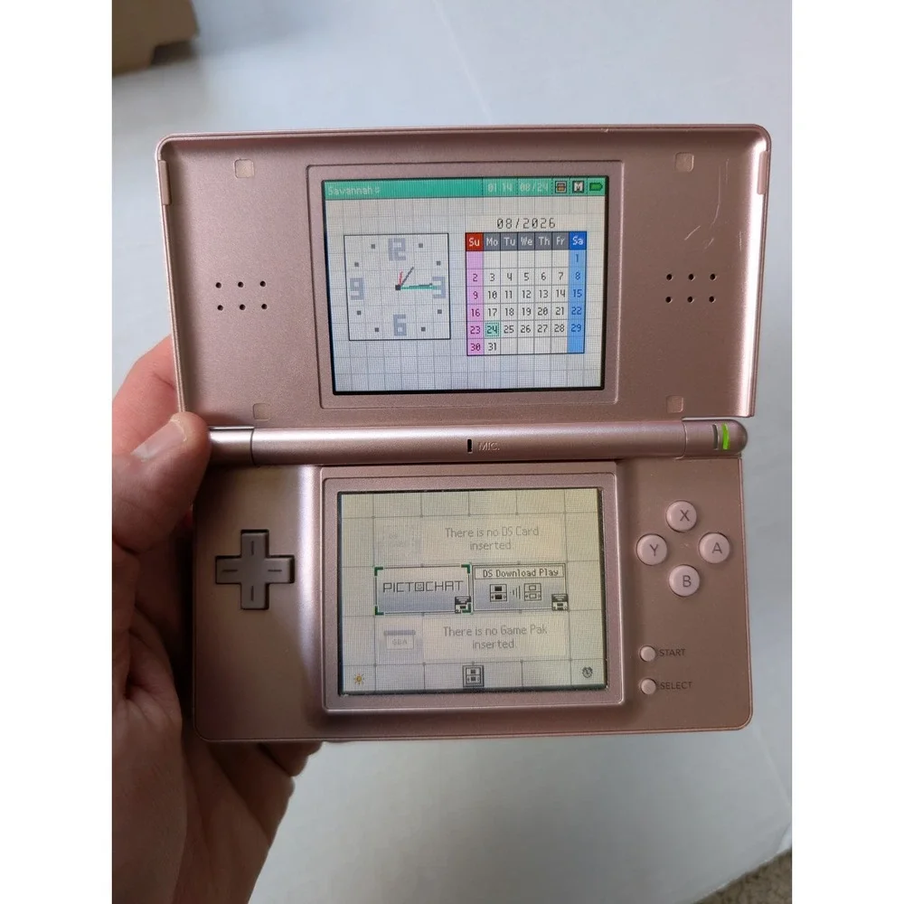 READ Nintendo DS Lite Rose Metallic Pink In Box Broken Hinge Tested Working